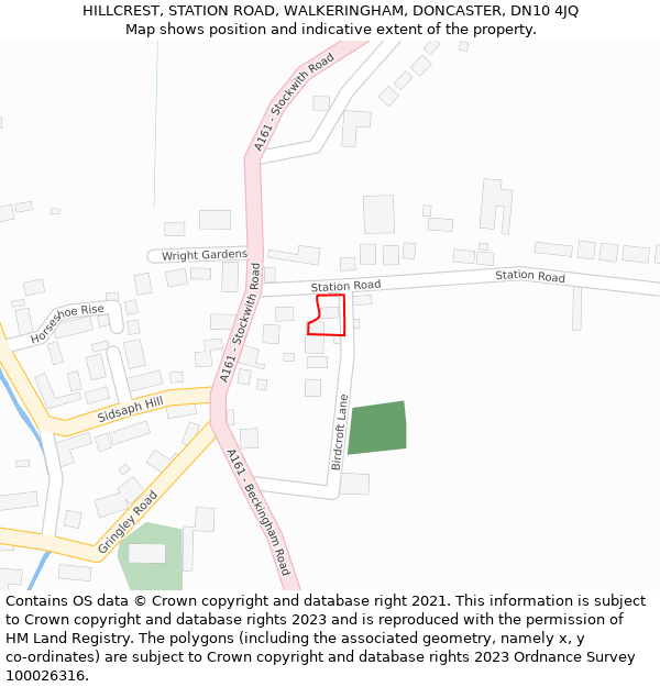 HILLCREST, STATION ROAD, WALKERINGHAM, DONCASTER, DN10 4JQ: Location map and indicative extent of plot
