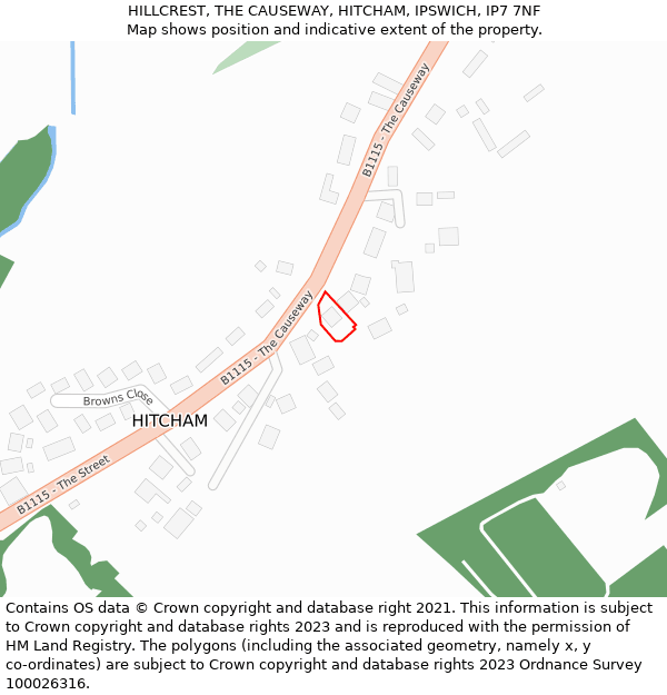 HILLCREST, THE CAUSEWAY, HITCHAM, IPSWICH, IP7 7NF: Location map and indicative extent of plot