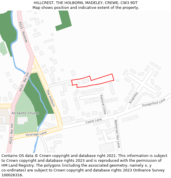 HILLCREST, THE HOLBORN, MADELEY, CREWE, CW3 9DT: Location map and indicative extent of plot