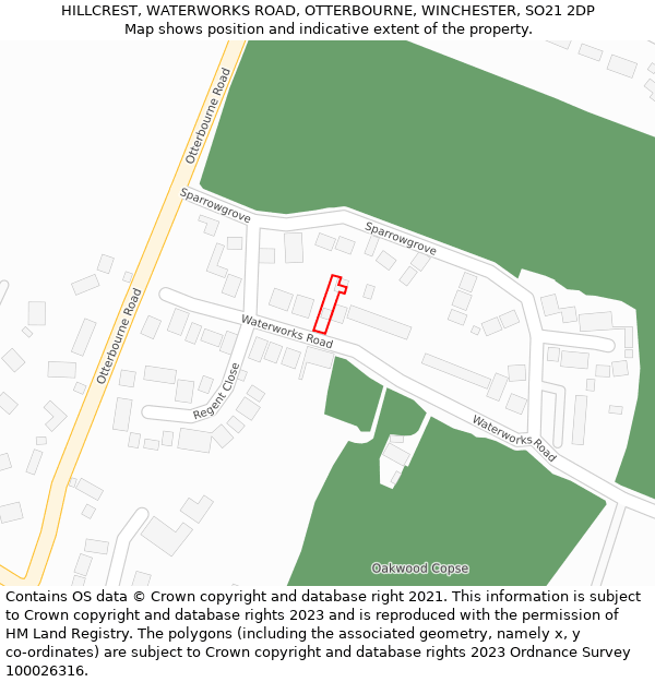HILLCREST, WATERWORKS ROAD, OTTERBOURNE, WINCHESTER, SO21 2DP: Location map and indicative extent of plot