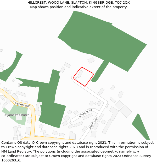 HILLCREST, WOOD LANE, SLAPTON, KINGSBRIDGE, TQ7 2QX: Location map and indicative extent of plot