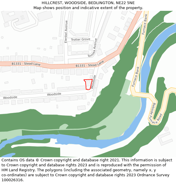 HILLCREST, WOODSIDE, BEDLINGTON, NE22 5NE: Location map and indicative extent of plot
