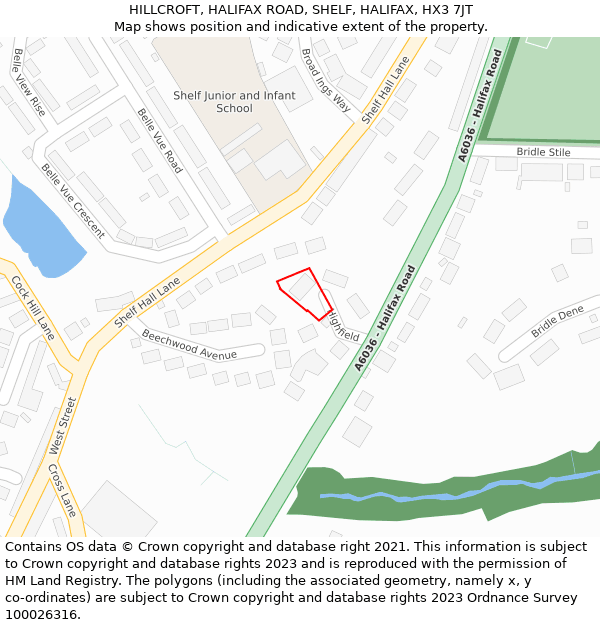 HILLCROFT, HALIFAX ROAD, SHELF, HALIFAX, HX3 7JT: Location map and indicative extent of plot