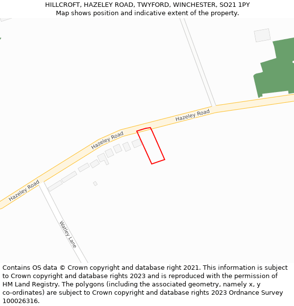 HILLCROFT, HAZELEY ROAD, TWYFORD, WINCHESTER, SO21 1PY: Location map and indicative extent of plot