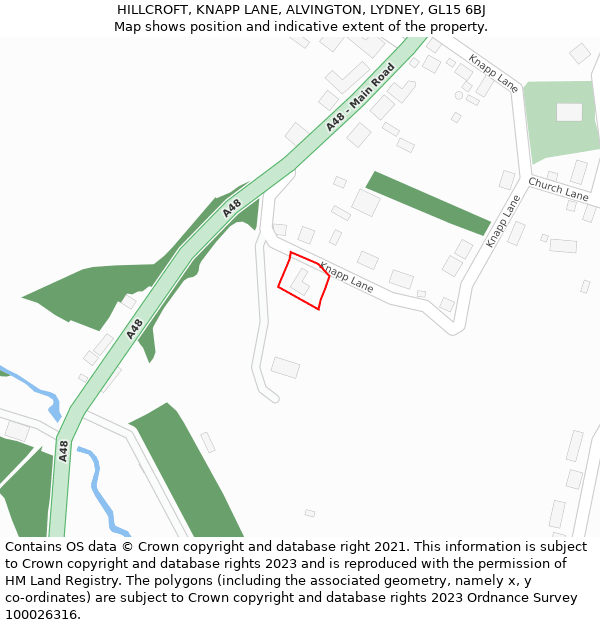 HILLCROFT, KNAPP LANE, ALVINGTON, LYDNEY, GL15 6BJ: Location map and indicative extent of plot