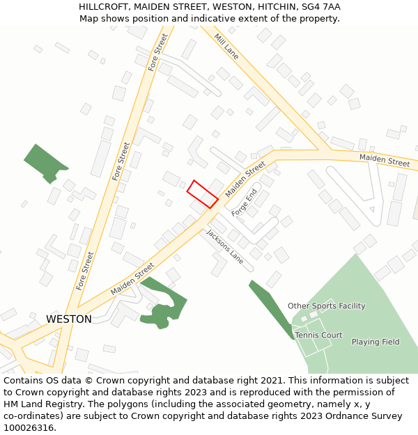 HILLCROFT, MAIDEN STREET, WESTON, HITCHIN, SG4 7AA: Location map and indicative extent of plot