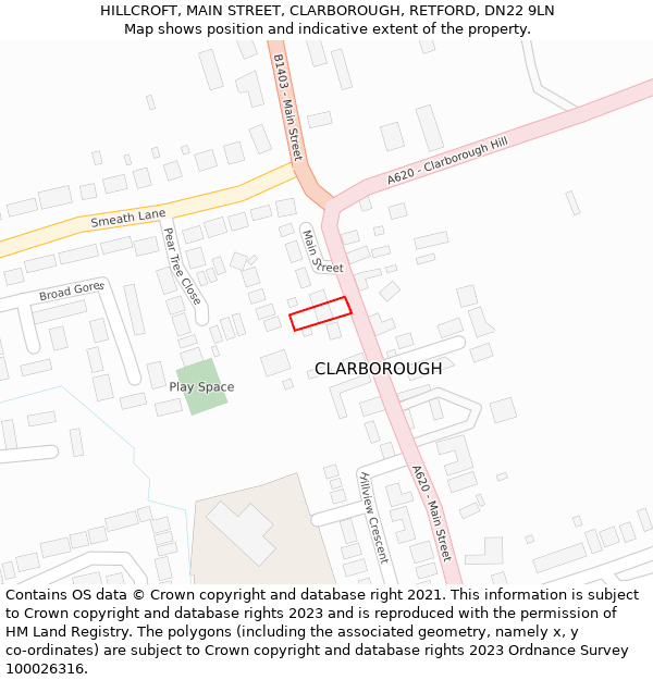 HILLCROFT, MAIN STREET, CLARBOROUGH, RETFORD, DN22 9LN: Location map and indicative extent of plot