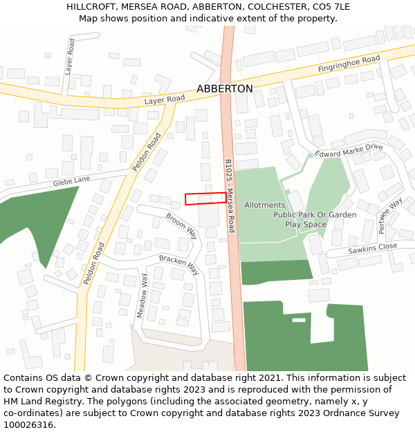 HILLCROFT, MERSEA ROAD, ABBERTON, COLCHESTER, CO5 7LE: Location map and indicative extent of plot