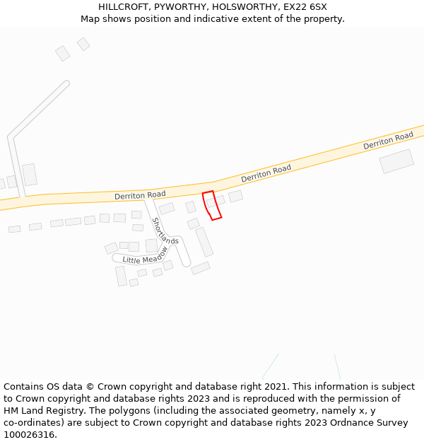 HILLCROFT, PYWORTHY, HOLSWORTHY, EX22 6SX: Location map and indicative extent of plot