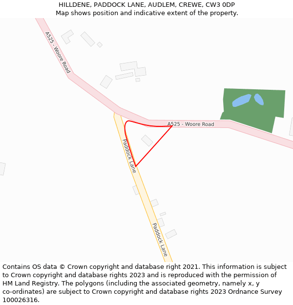 HILLDENE, PADDOCK LANE, AUDLEM, CREWE, CW3 0DP: Location map and indicative extent of plot