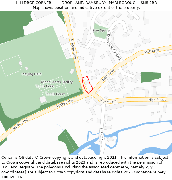 HILLDROP CORNER, HILLDROP LANE, RAMSBURY, MARLBOROUGH, SN8 2RB: Location map and indicative extent of plot