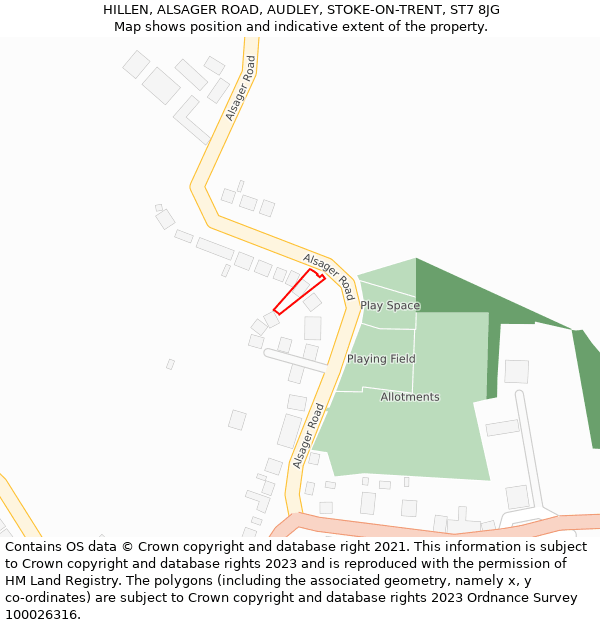 HILLEN, ALSAGER ROAD, AUDLEY, STOKE-ON-TRENT, ST7 8JG: Location map and indicative extent of plot