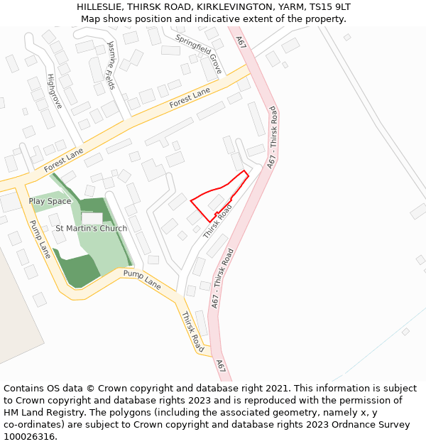 HILLESLIE, THIRSK ROAD, KIRKLEVINGTON, YARM, TS15 9LT: Location map and indicative extent of plot