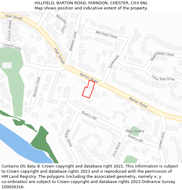 HILLFIELD, BARTON ROAD, FARNDON, CHESTER, CH3 6NL: Location map and indicative extent of plot