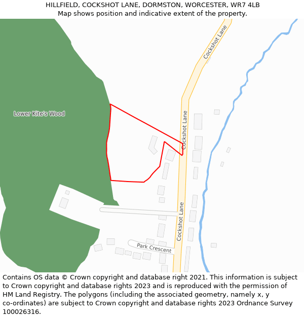 HILLFIELD, COCKSHOT LANE, DORMSTON, WORCESTER, WR7 4LB: Location map and indicative extent of plot