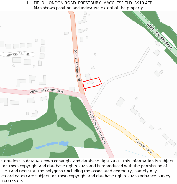 HILLFIELD, LONDON ROAD, PRESTBURY, MACCLESFIELD, SK10 4EP: Location map and indicative extent of plot