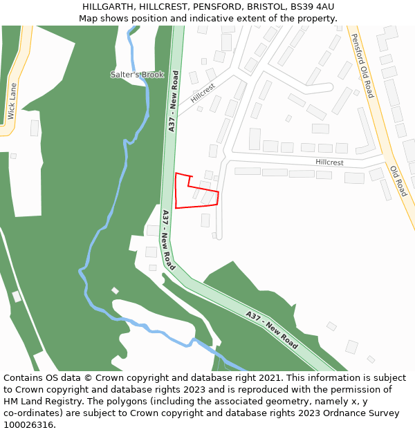 HILLGARTH, HILLCREST, PENSFORD, BRISTOL, BS39 4AU: Location map and indicative extent of plot