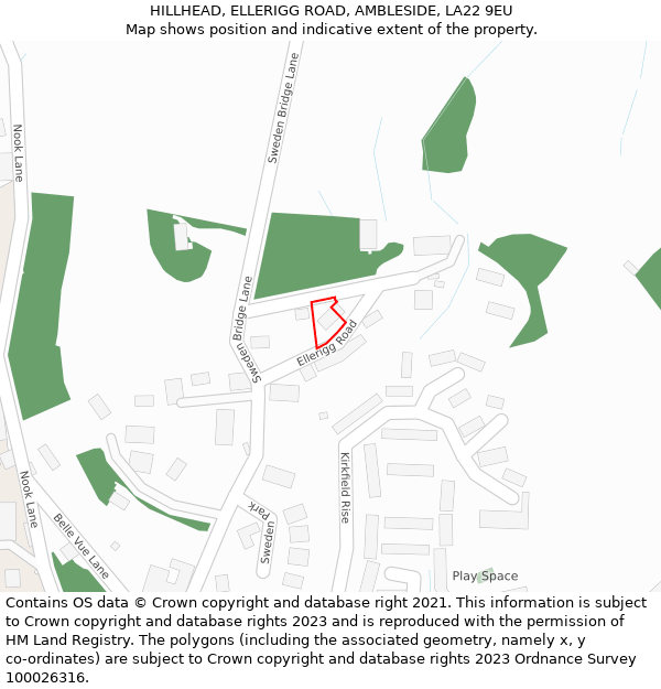 HILLHEAD, ELLERIGG ROAD, AMBLESIDE, LA22 9EU: Location map and indicative extent of plot