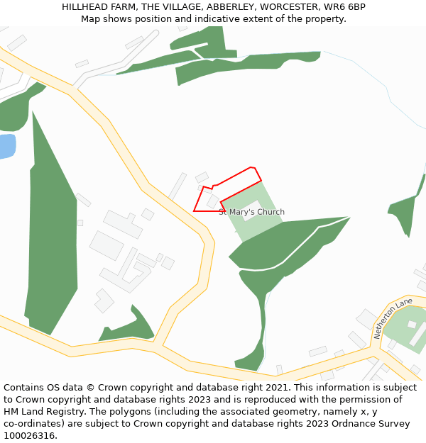 HILLHEAD FARM, THE VILLAGE, ABBERLEY, WORCESTER, WR6 6BP: Location map and indicative extent of plot