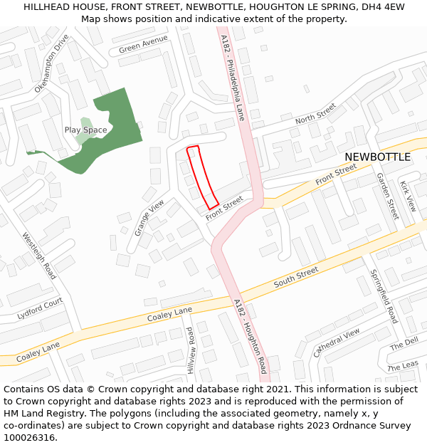 HILLHEAD HOUSE, FRONT STREET, NEWBOTTLE, HOUGHTON LE SPRING, DH4 4EW: Location map and indicative extent of plot