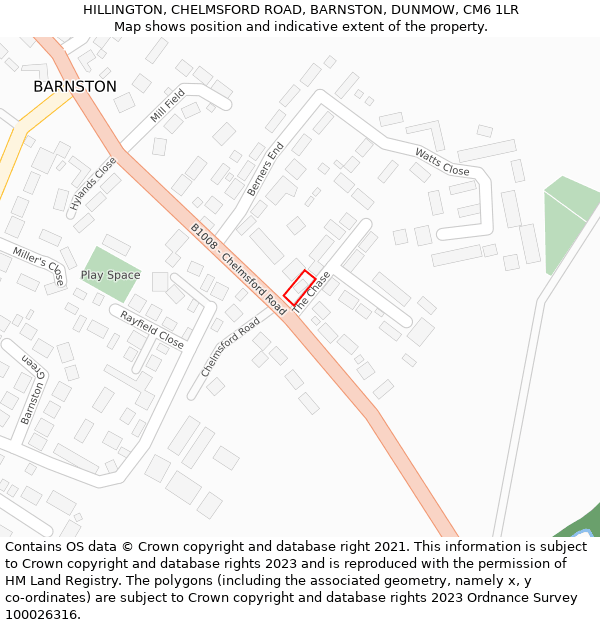 HILLINGTON, CHELMSFORD ROAD, BARNSTON, DUNMOW, CM6 1LR: Location map and indicative extent of plot