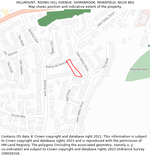HILLMOUNT, RIDING HILL AVENUE, SHIREBROOK, MANSFIELD, NG20 8EG: Location map and indicative extent of plot