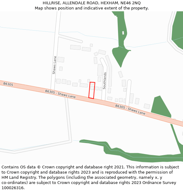 HILLRISE, ALLENDALE ROAD, HEXHAM, NE46 2NQ: Location map and indicative extent of plot