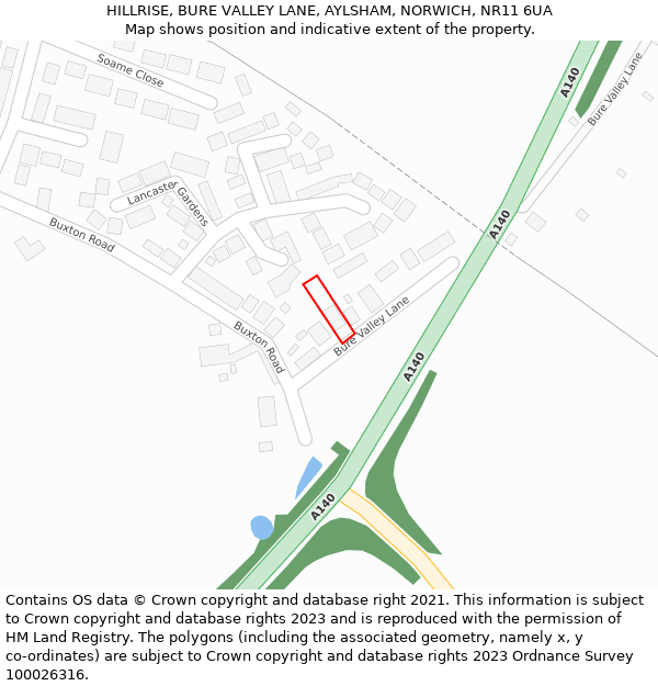 HILLRISE, BURE VALLEY LANE, AYLSHAM, NORWICH, NR11 6UA: Location map and indicative extent of plot