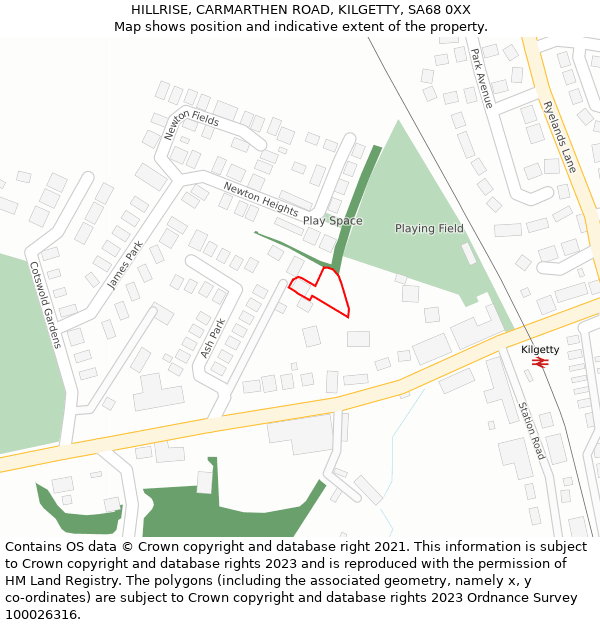 HILLRISE, CARMARTHEN ROAD, KILGETTY, SA68 0XX: Location map and indicative extent of plot