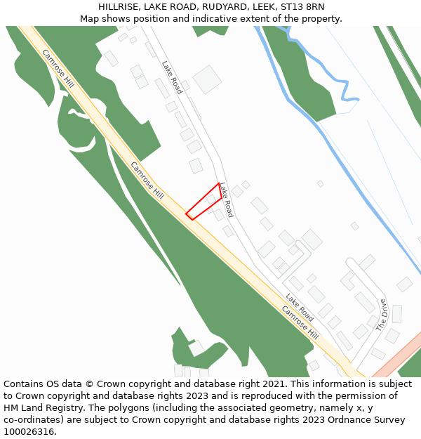 HILLRISE, LAKE ROAD, RUDYARD, LEEK, ST13 8RN: Location map and indicative extent of plot