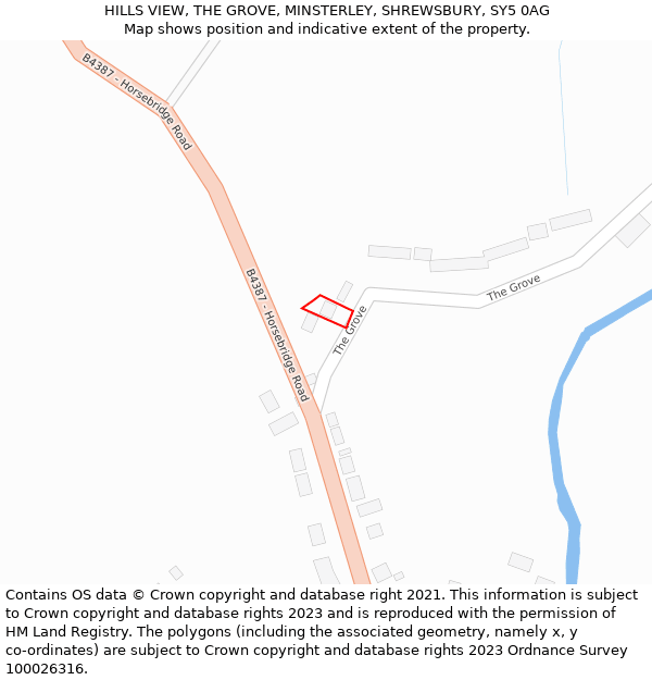 HILLS VIEW, THE GROVE, MINSTERLEY, SHREWSBURY, SY5 0AG: Location map and indicative extent of plot