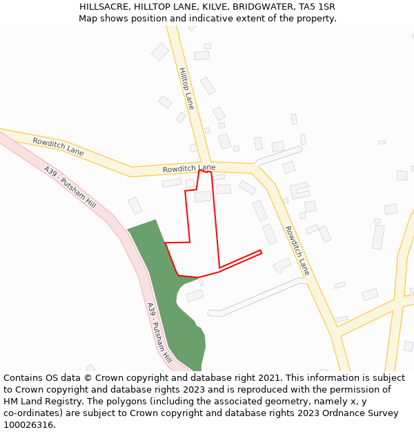 HILLSACRE, HILLTOP LANE, KILVE, BRIDGWATER, TA5 1SR: Location map and indicative extent of plot