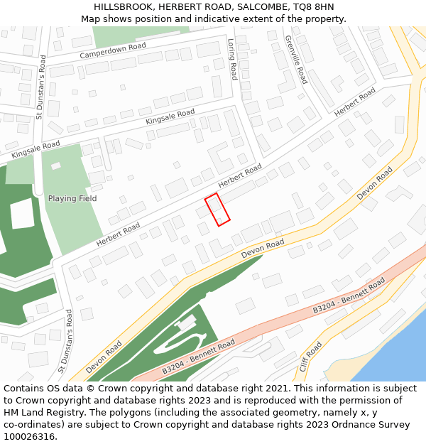 HILLSBROOK, HERBERT ROAD, SALCOMBE, TQ8 8HN: Location map and indicative extent of plot