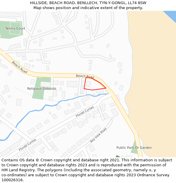 HILLSIDE, BEACH ROAD, BENLLECH, TYN-Y-GONGL, LL74 8SW: Location map and indicative extent of plot