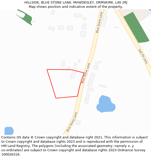HILLSIDE, BLUE STONE LANE, MAWDESLEY, ORMSKIRK, L40 2RJ: Location map and indicative extent of plot