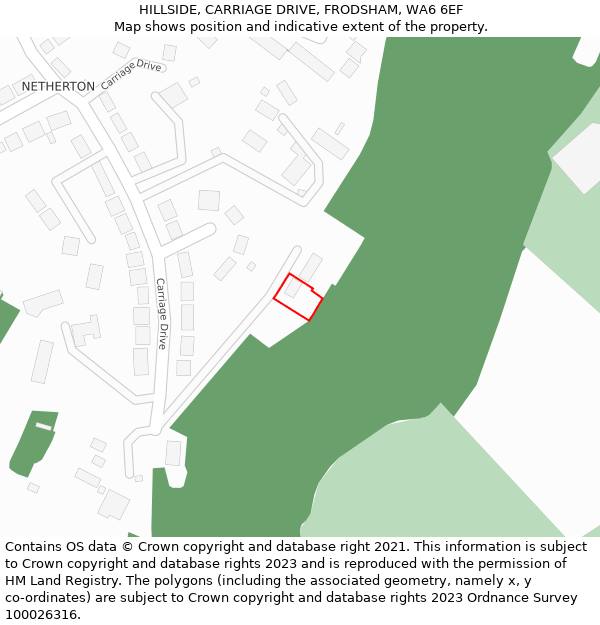HILLSIDE, CARRIAGE DRIVE, FRODSHAM, WA6 6EF: Location map and indicative extent of plot