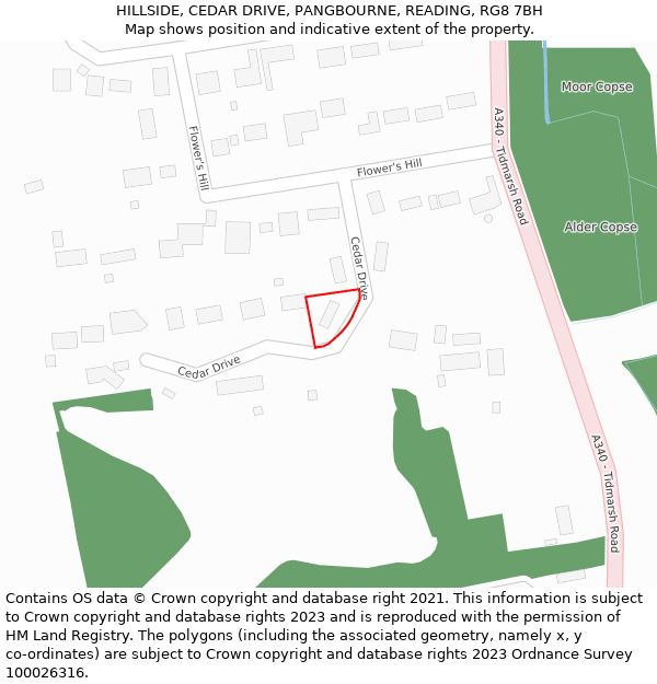 HILLSIDE, CEDAR DRIVE, PANGBOURNE, READING, RG8 7BH: Location map and indicative extent of plot