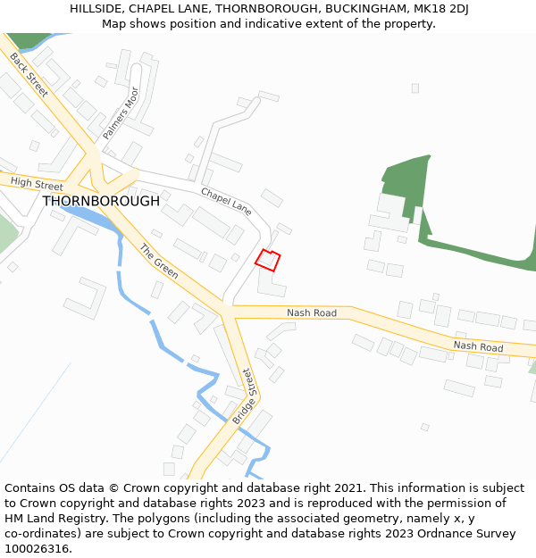 HILLSIDE, CHAPEL LANE, THORNBOROUGH, BUCKINGHAM, MK18 2DJ: Location map and indicative extent of plot