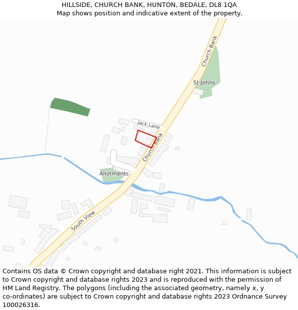 HILLSIDE, CHURCH BANK, HUNTON, BEDALE, DL8 1QA: Location map and indicative extent of plot