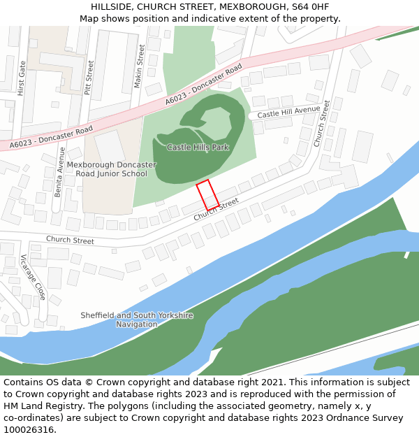 HILLSIDE, CHURCH STREET, MEXBOROUGH, S64 0HF: Location map and indicative extent of plot