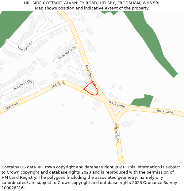 HILLSIDE COTTAGE, ALVANLEY ROAD, HELSBY, FRODSHAM, WA6 9BL: Location map and indicative extent of plot