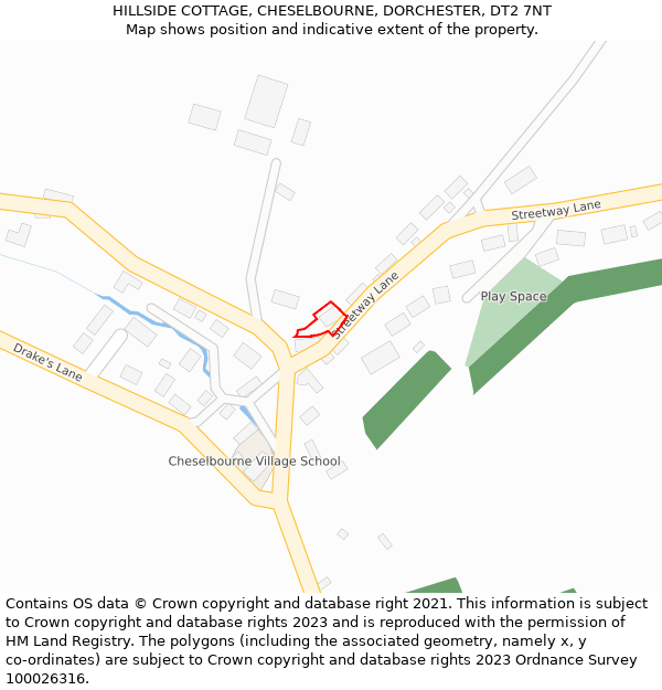 HILLSIDE COTTAGE, CHESELBOURNE, DORCHESTER, DT2 7NT: Location map and indicative extent of plot