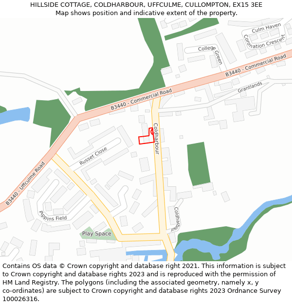 HILLSIDE COTTAGE, COLDHARBOUR, UFFCULME, CULLOMPTON, EX15 3EE: Location map and indicative extent of plot