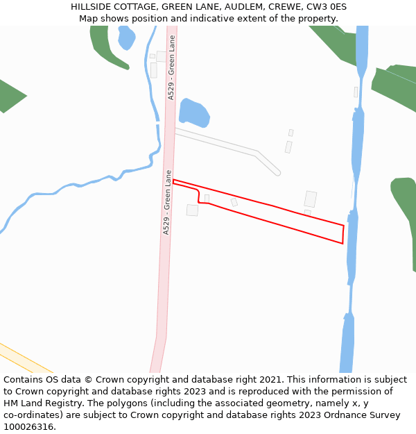 HILLSIDE COTTAGE, GREEN LANE, AUDLEM, CREWE, CW3 0ES: Location map and indicative extent of plot