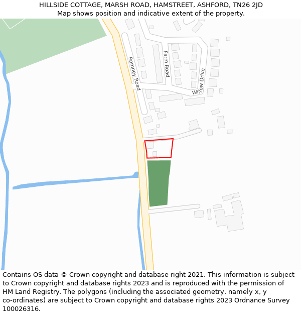 HILLSIDE COTTAGE, MARSH ROAD, HAMSTREET, ASHFORD, TN26 2JD: Location map and indicative extent of plot