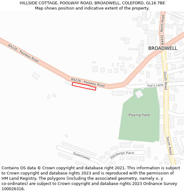 HILLSIDE COTTAGE, POOLWAY ROAD, BROADWELL, COLEFORD, GL16 7BE: Location map and indicative extent of plot