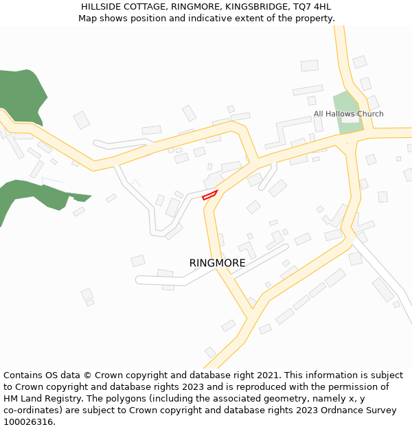 HILLSIDE COTTAGE, RINGMORE, KINGSBRIDGE, TQ7 4HL: Location map and indicative extent of plot