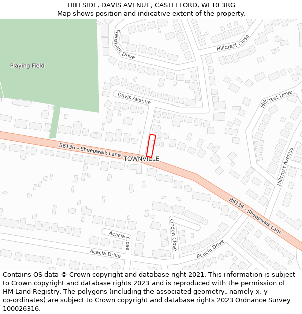 HILLSIDE, DAVIS AVENUE, CASTLEFORD, WF10 3RG: Location map and indicative extent of plot