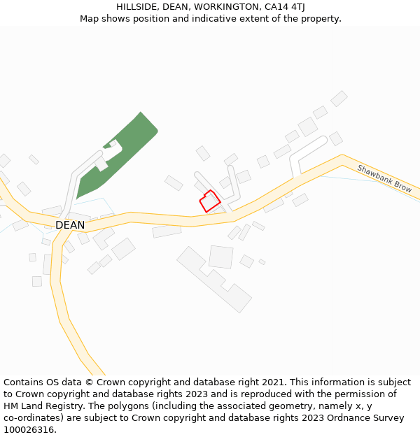 HILLSIDE, DEAN, WORKINGTON, CA14 4TJ: Location map and indicative extent of plot