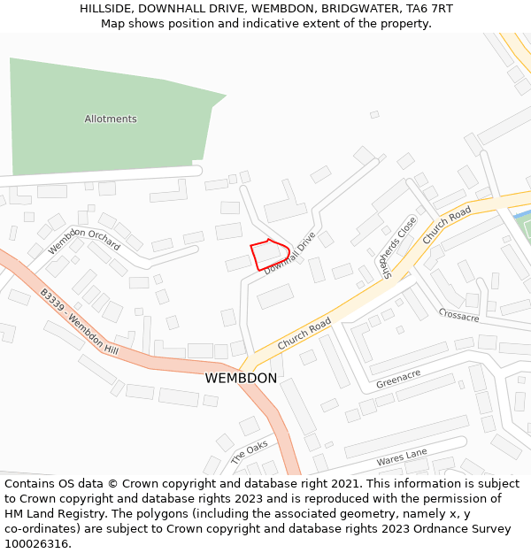 HILLSIDE, DOWNHALL DRIVE, WEMBDON, BRIDGWATER, TA6 7RT: Location map and indicative extent of plot